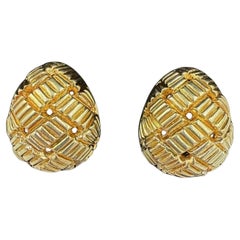 Kurt Wayne Basket Weave 18k Yellow Gold Clip On Earrings
