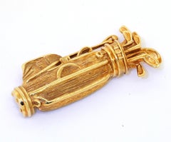 Kurt Wayne Designer Heavy 18K Yellow Gold High Fashion Golf Bag Brooch/Pin