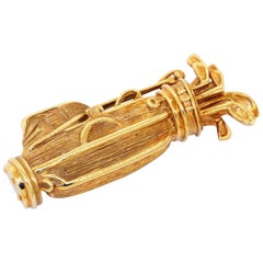 Vintage Kurt Wayne Designer Heavy 18K Yellow Gold High Fashion Golf Bag Brooch/Pin
