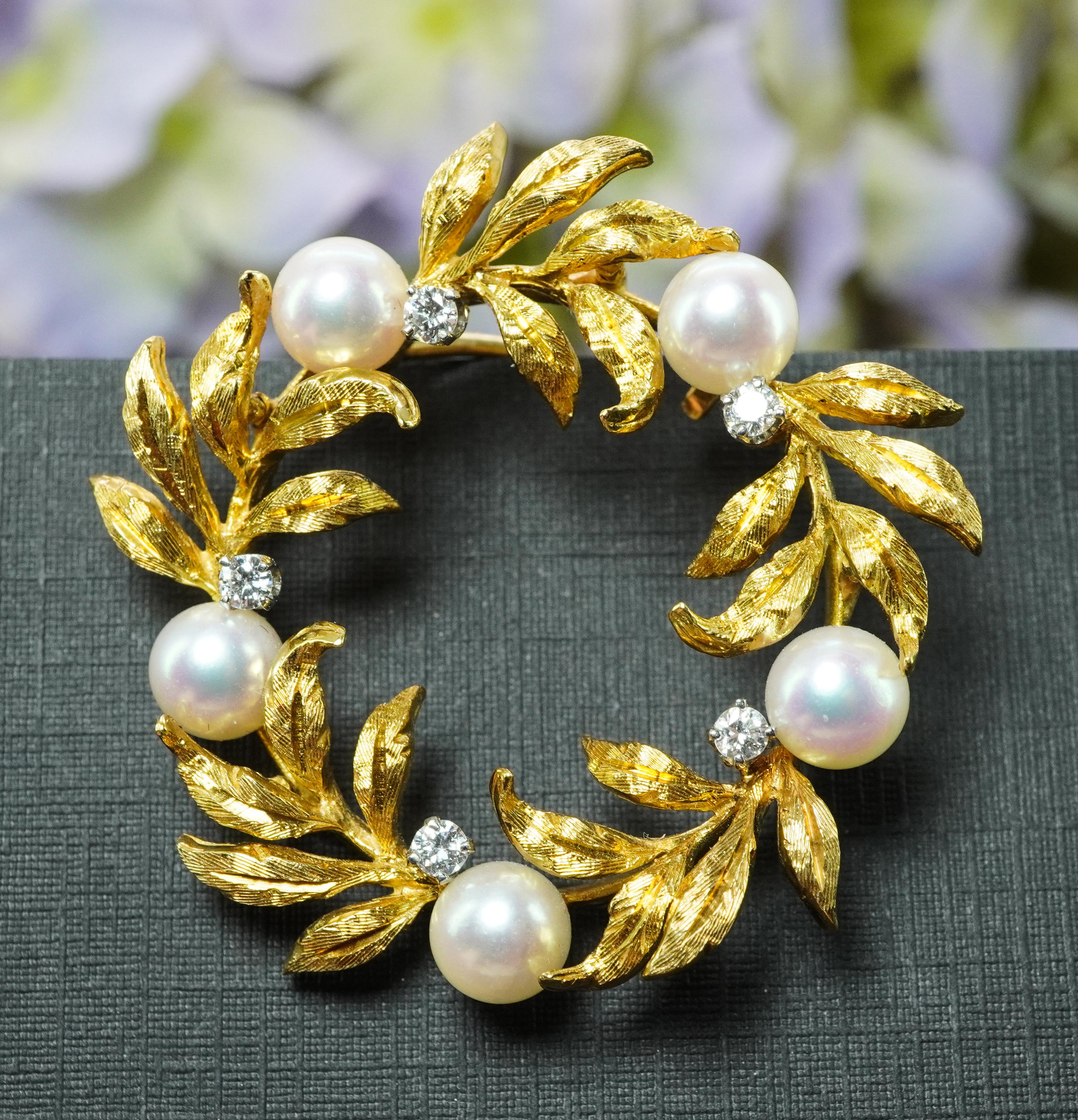 Kurt Wayne Diamond Akoya Pearl Brooch 18k Gold Vi… - image 3