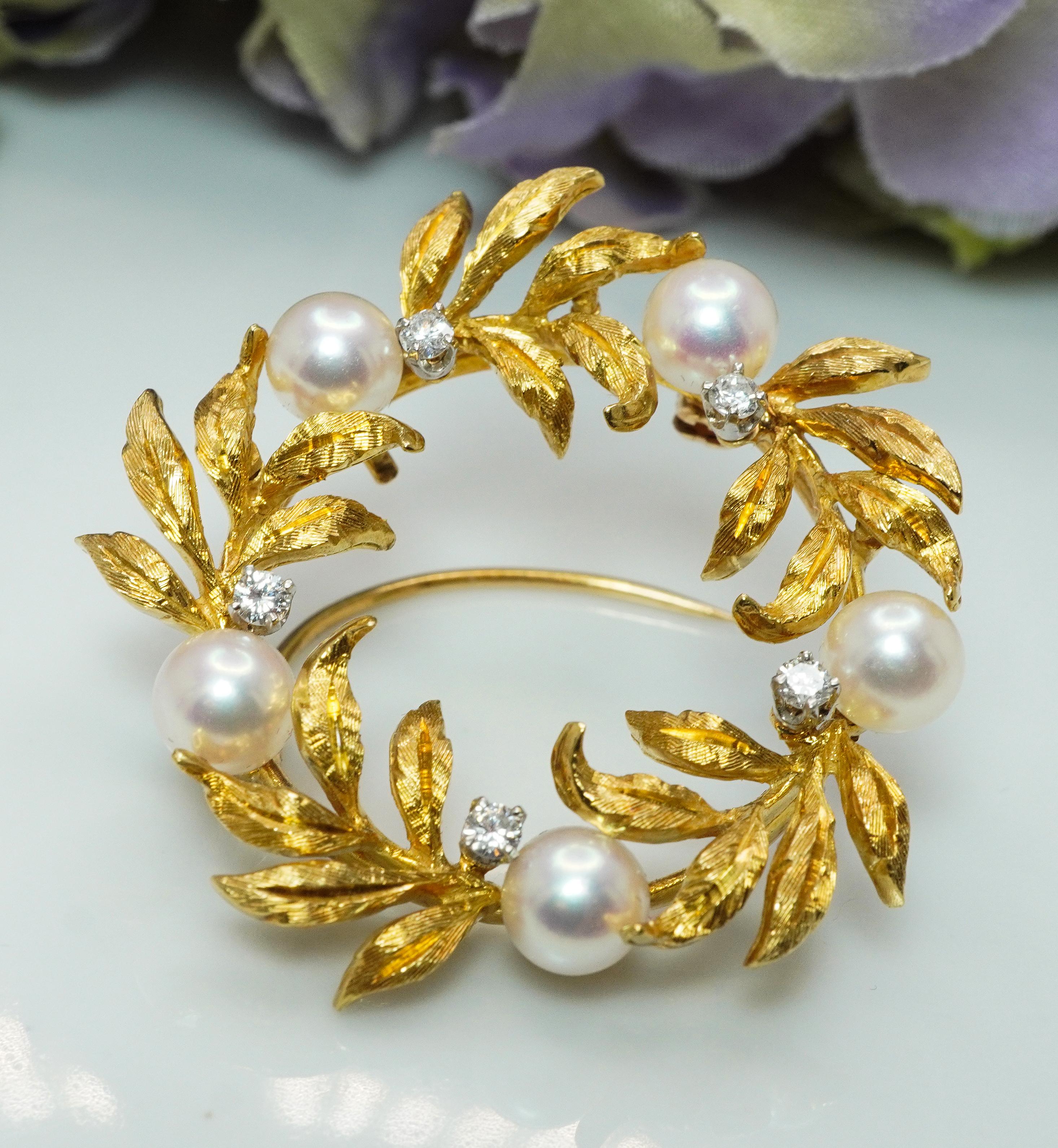 Kurt Wayne Diamond Akoya Pearl Brooch 18k Gold Vi… - image 5
