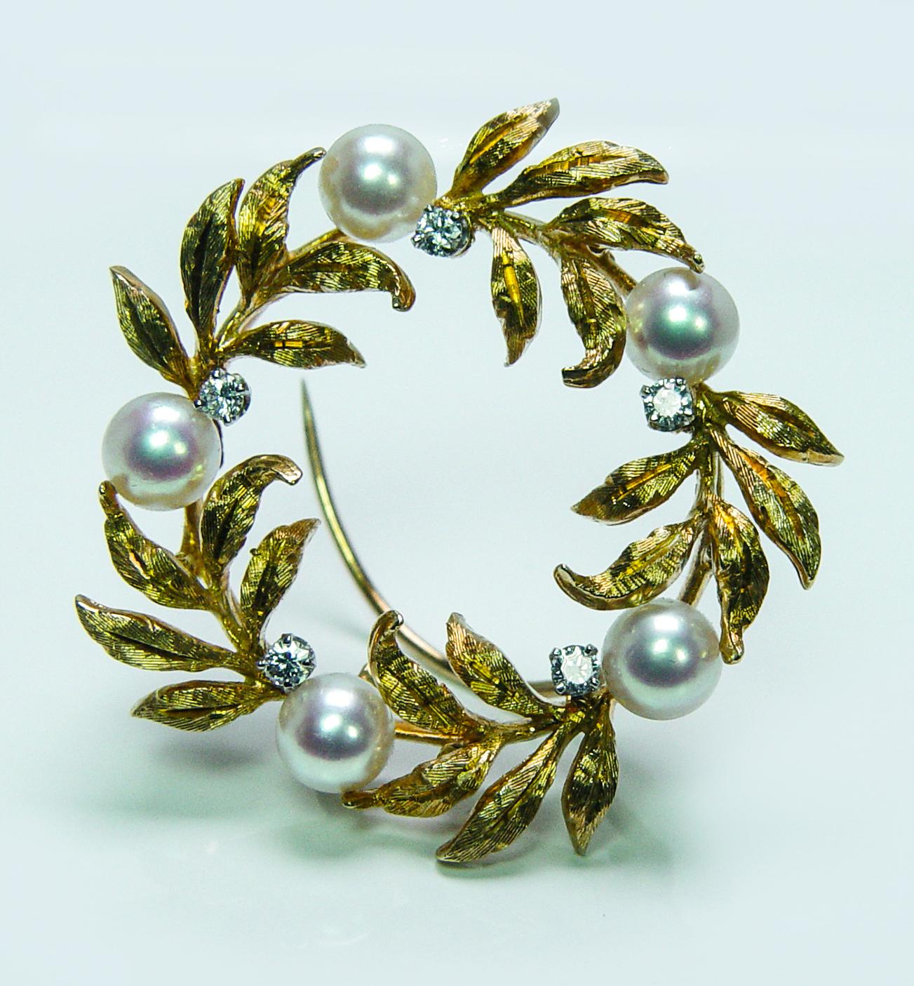 Kurt Wayne Diamond Akoya Pearl Brooch 18k Gold Vi… - image 6