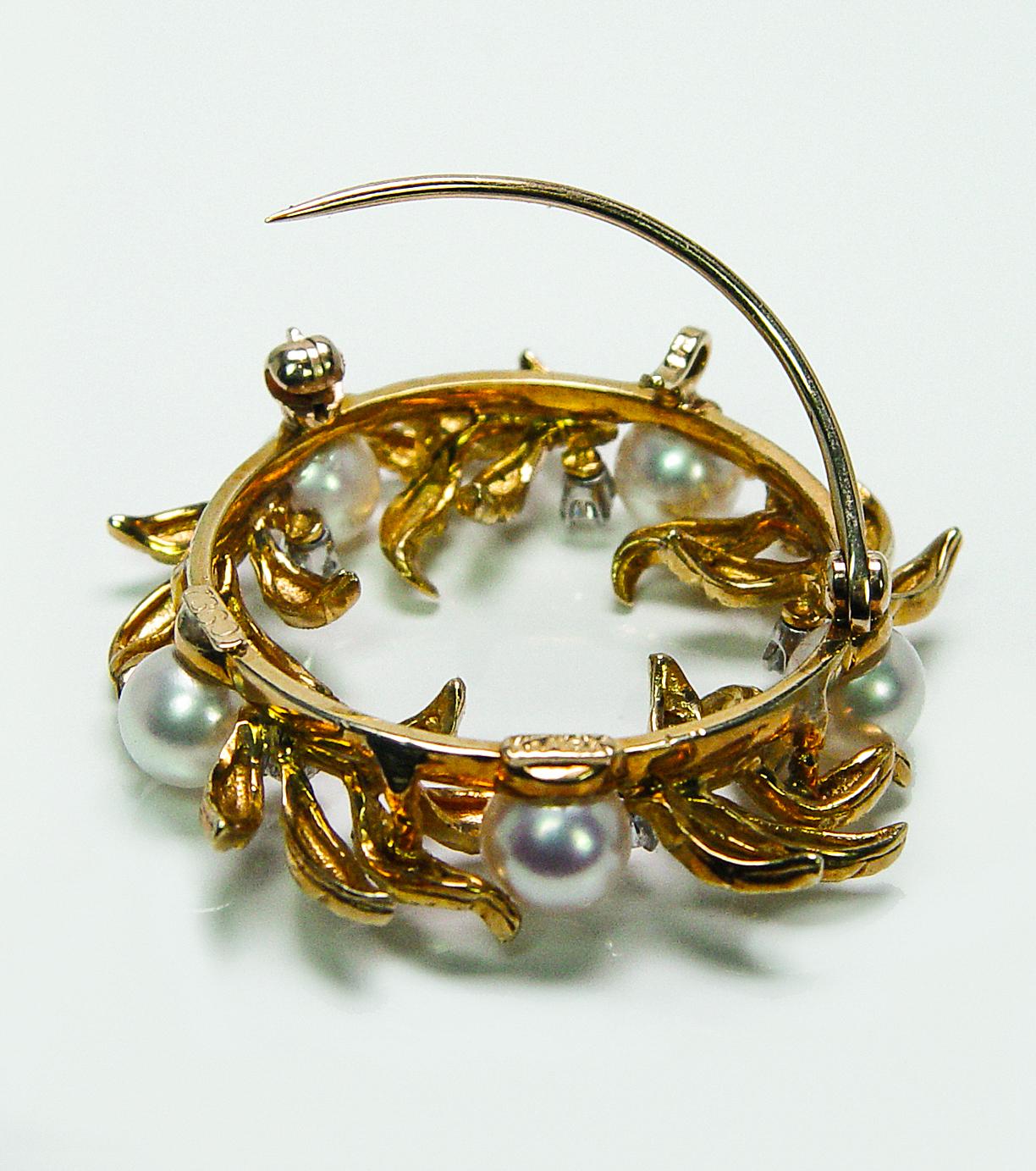 Kurt Wayne Diamond Akoya Pearl Brooch 18k Gold Vi… - image 7