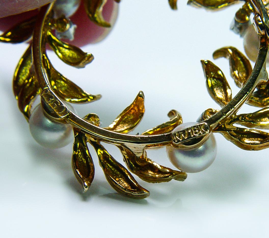 Kurt Wayne Diamond Akoya Pearl Brooch 18k Gold Vi… - image 8