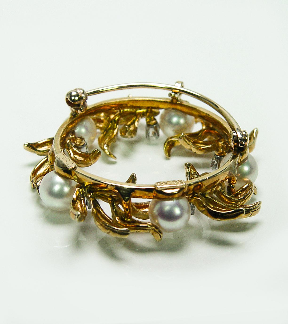 Kurt Wayne Diamond Akoya Pearl Brooch 18k Gold Vi… - image 9