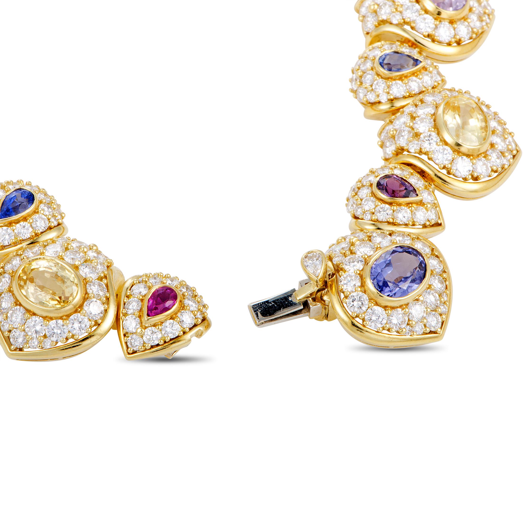 Women's Kurt Wayne Diamond and Multicolored Sapphire Gold Earrings and Necklace Set
