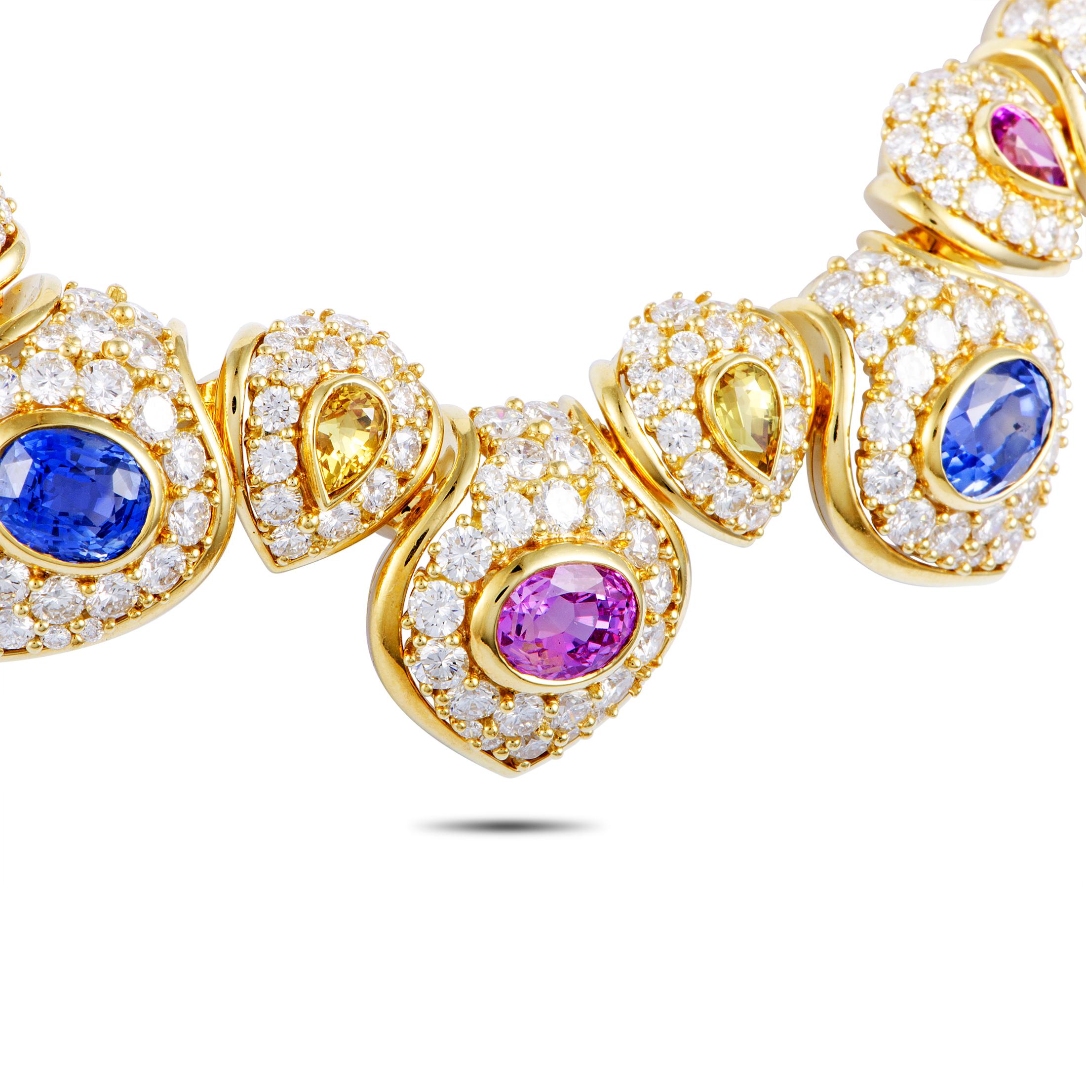 Kurt Wayne Diamond and Multicolored Sapphire Gold Earrings and Necklace Set 2