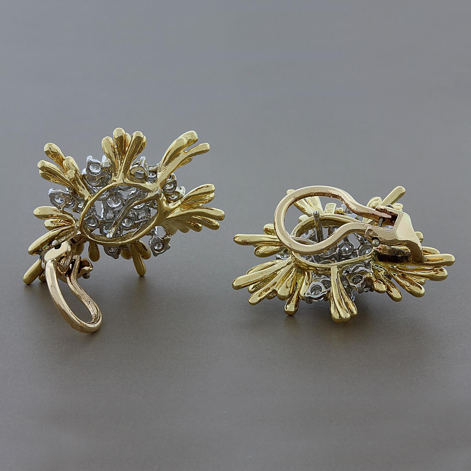 Round Cut Kurt Wayne Diamond Blossom Gold Earrings