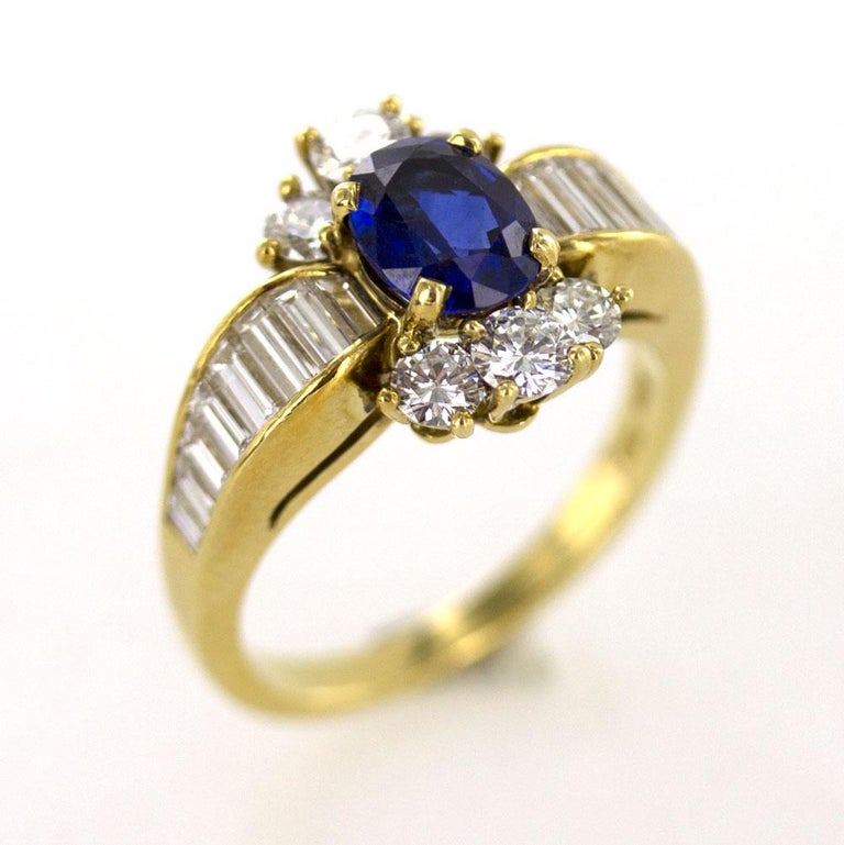 Kurt Wayne Diamond Sapphire 18 Karat Yellow Gold Estate Ring For Sale ...