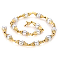 Kurt Wayne Diamond South Sea Pearls 18K Gold Choker Necklace
