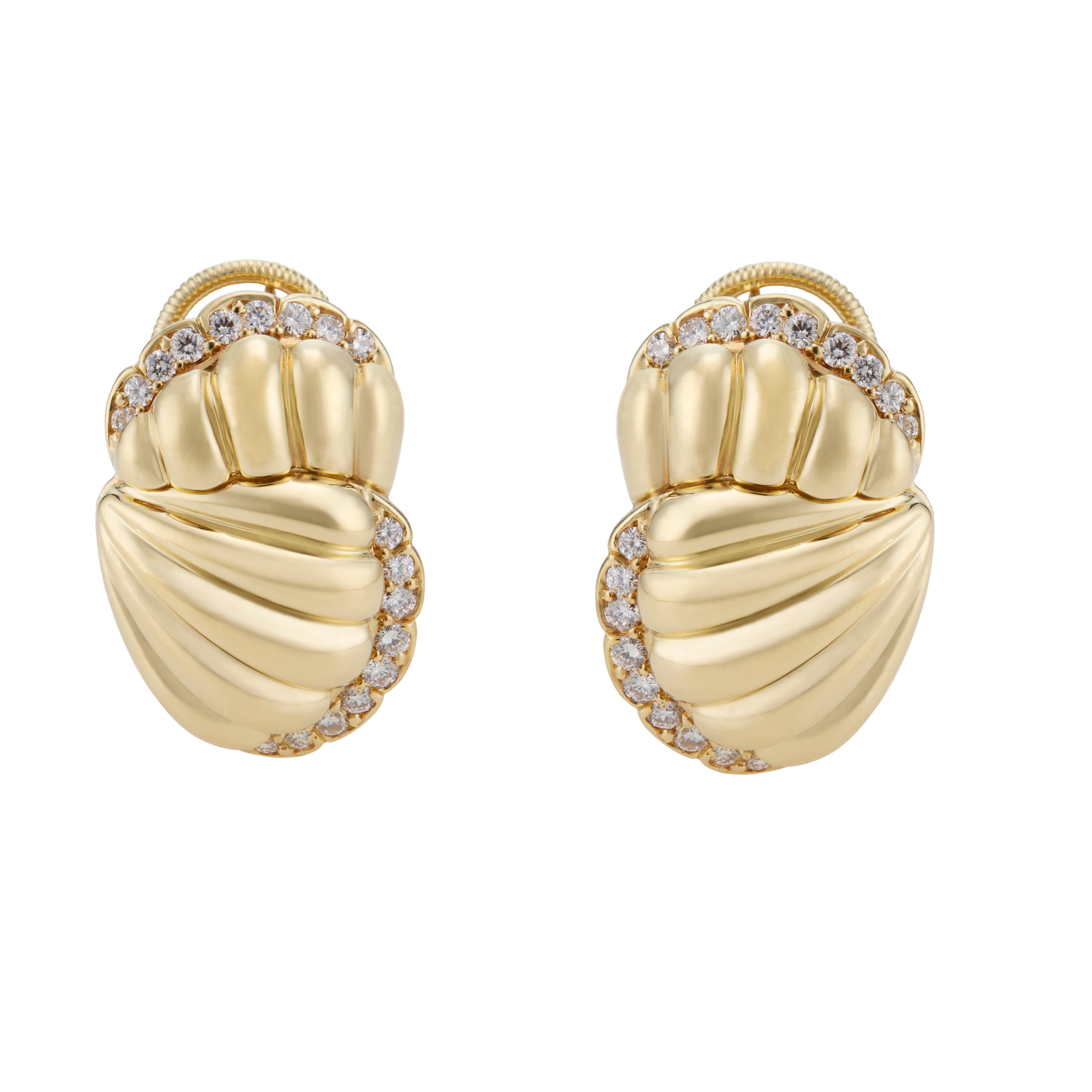 Kurt Wayne Diamond Swirl Yellow Gold Clip Post Earrings For Sale