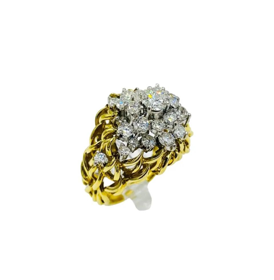 Kurt Wayne Diamond Yellow Gold Cluster Ring  In Good Condition In Los Angeles, CA