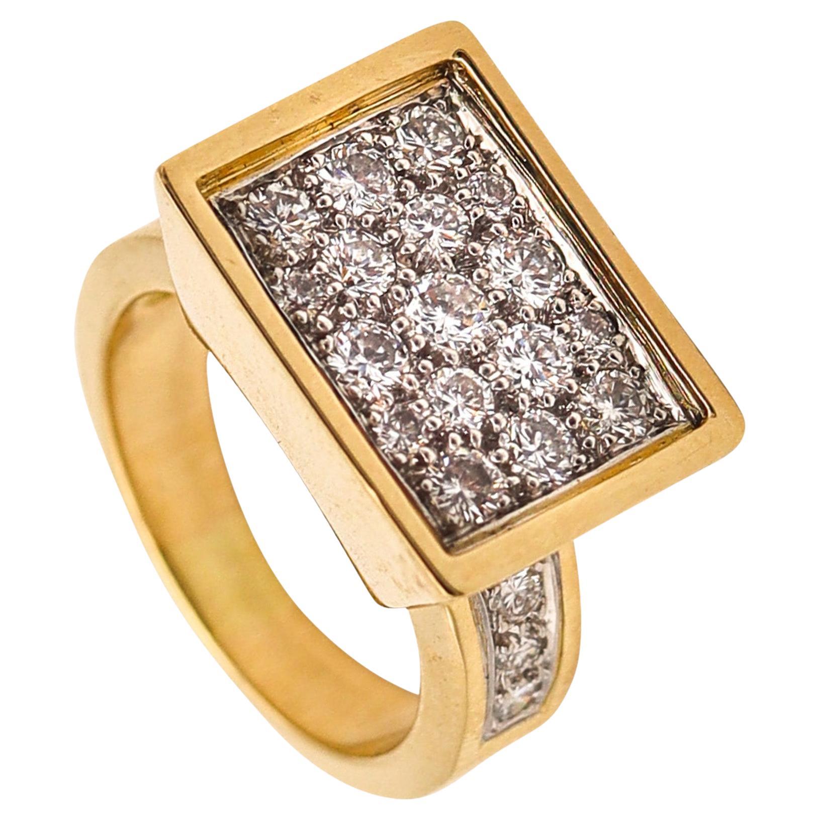KURT WAYNE Geometric Cocktail Ring In 18Kt Yellow Gold With 1.71 Ctw Diamonds