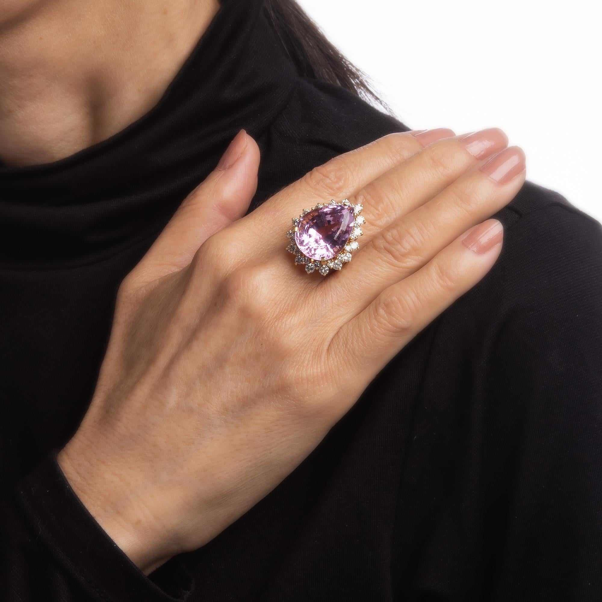 Kurt Wayne Kunzite 2.72ct Diamond Ring Vintage 18k Yellow Gold Cocktail Jewelry In Good Condition For Sale In Torrance, CA