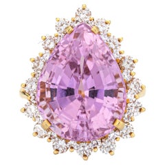 Kurt Wayne Kunzite Bague cocktail vintage en or jaune 18 carats avec diamants de 2,72 carats 