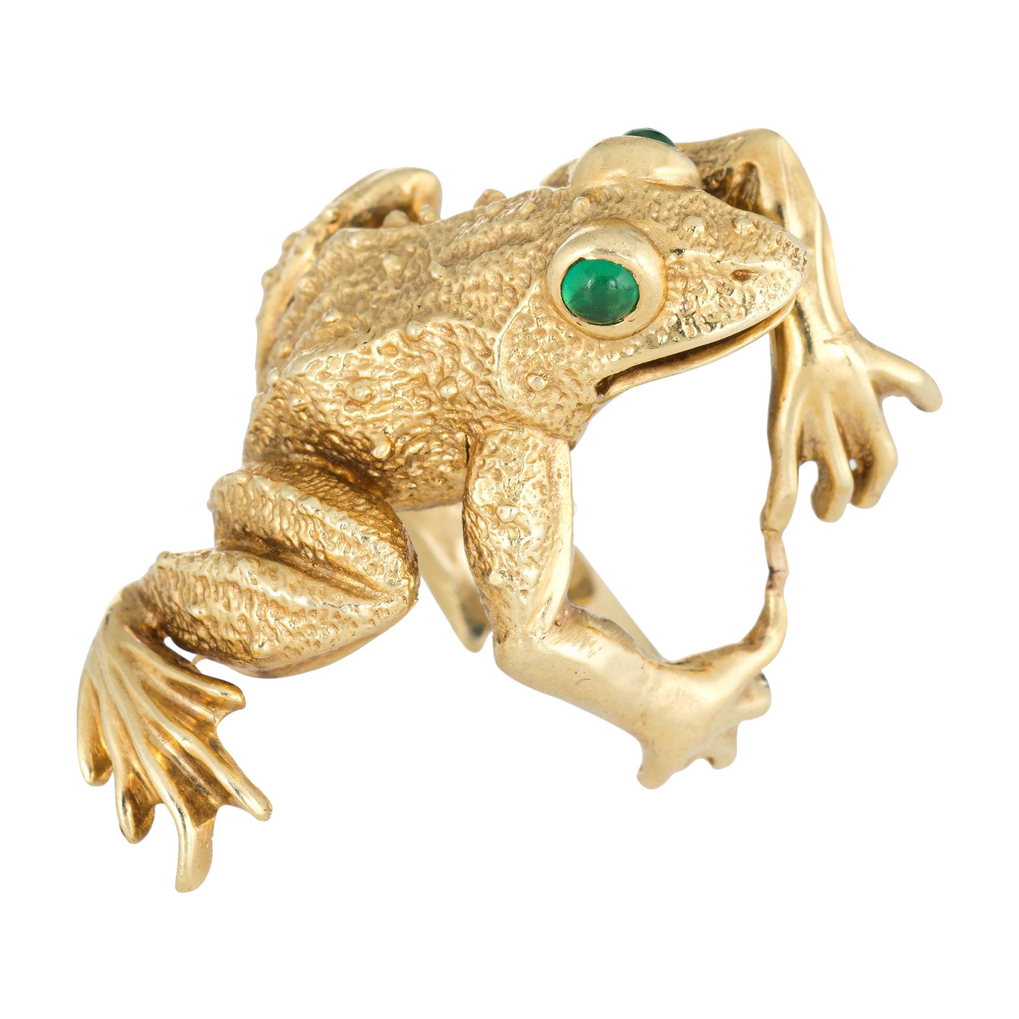 Kurt Wayne Large Frog Ring Vintage 18 Karat Yellow Gold Green Eyes ...