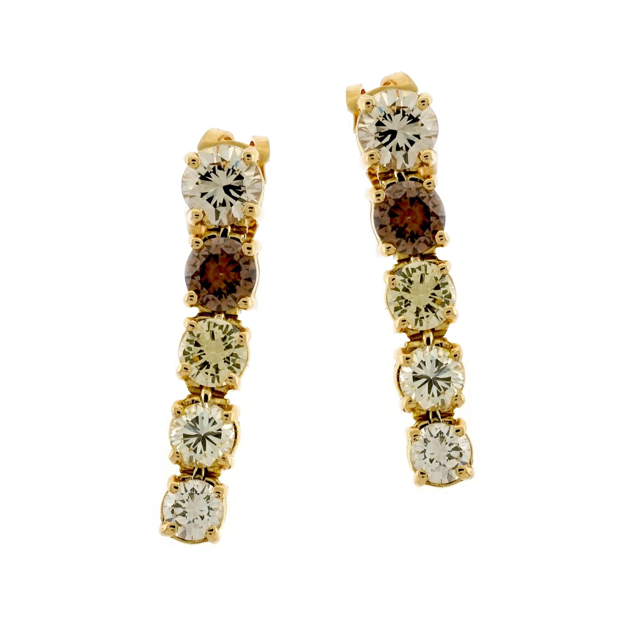Modern Kurt Wayne Multicolored Diamond Drop Earrings in 18 Karat Yellow Gold For Sale