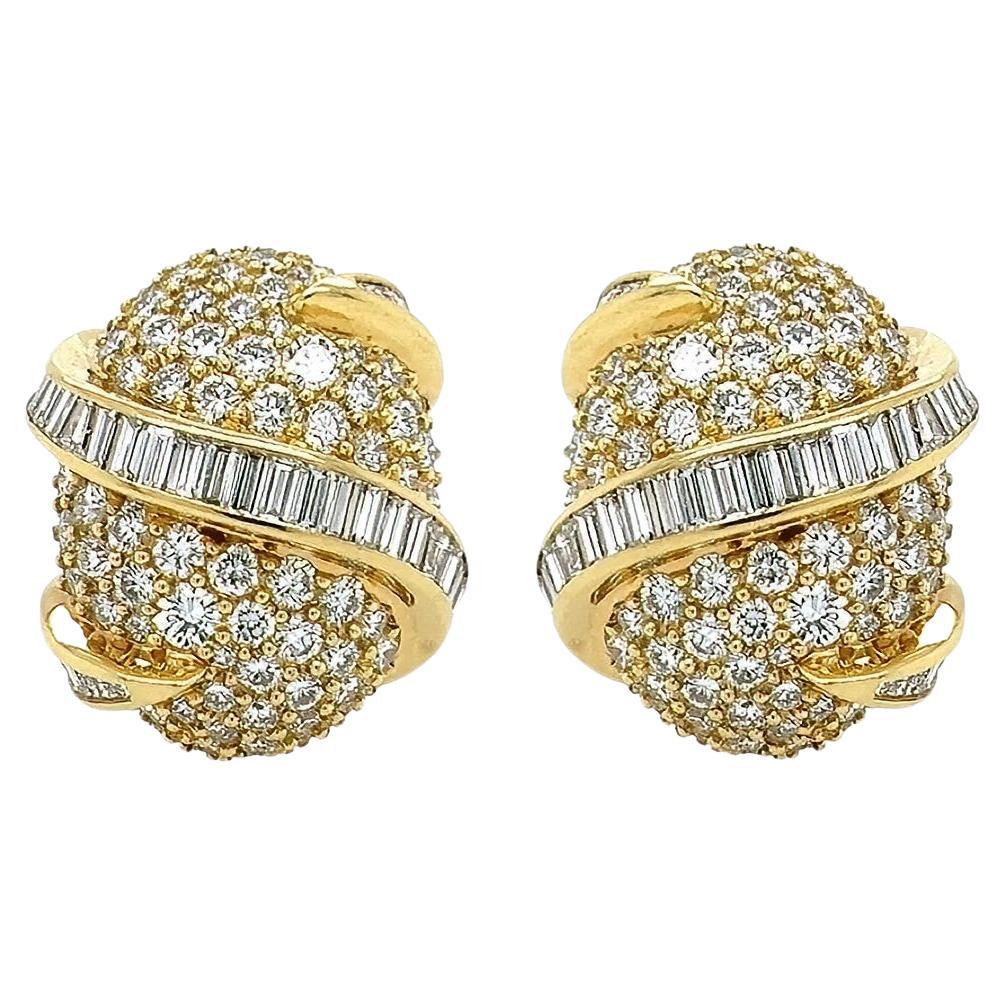 KURT WAYNE Oval Gold Diamond Earrings For Sale