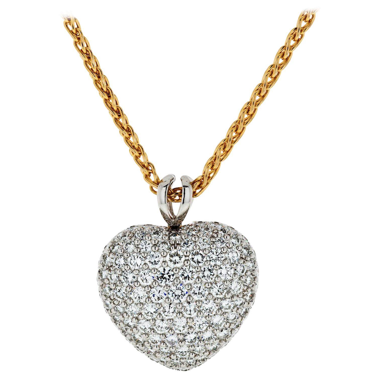 Kurt Wayne, collier pendentif cœur en platine et or jaune 18 carats avec diamants de 5,50 carats