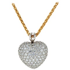 Vintage Kurt Wayne Platinum & 18k Yellow Gold 5.50 Carat Diamond Heart Pendant Necklace