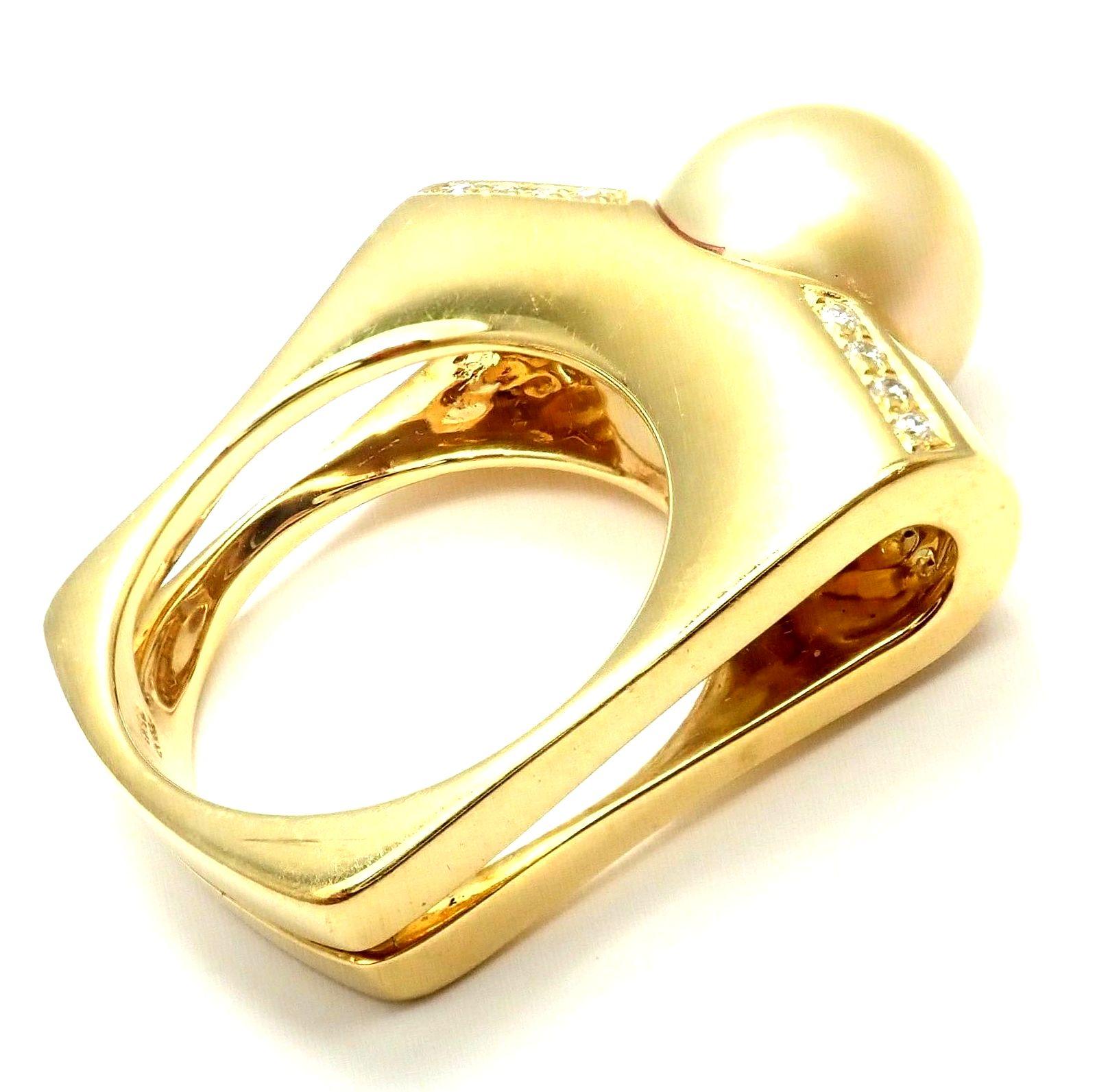 Kurt Wayne South Sea Golden Pearl Diamond Yellow Gold Ring In Excellent Condition In Holland, PA