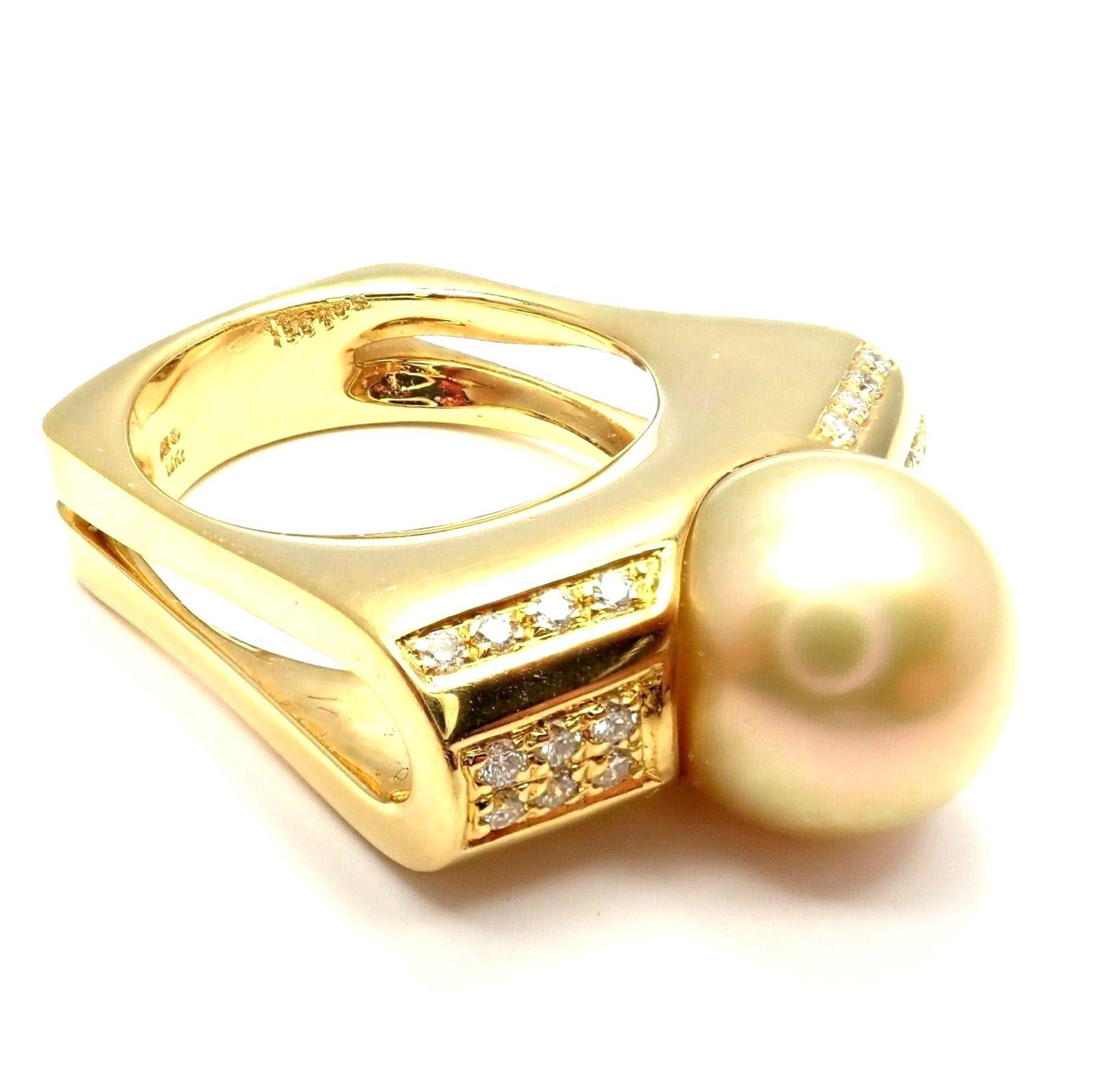 Women's or Men's Kurt Wayne South Sea Golden Pearl Diamond Yellow Gold Ring