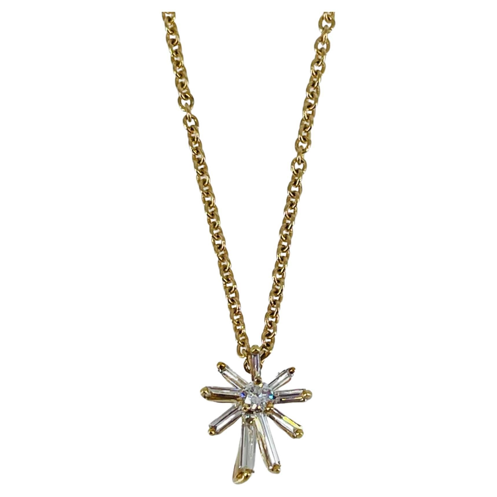 Kurt Wayne Starburst Diamond Pendant in 14K Yellow Gold For Sale