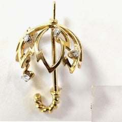 Kurt Wayne Umbrella Brooch in 18k Yellow Gold with Diamonds, 1974