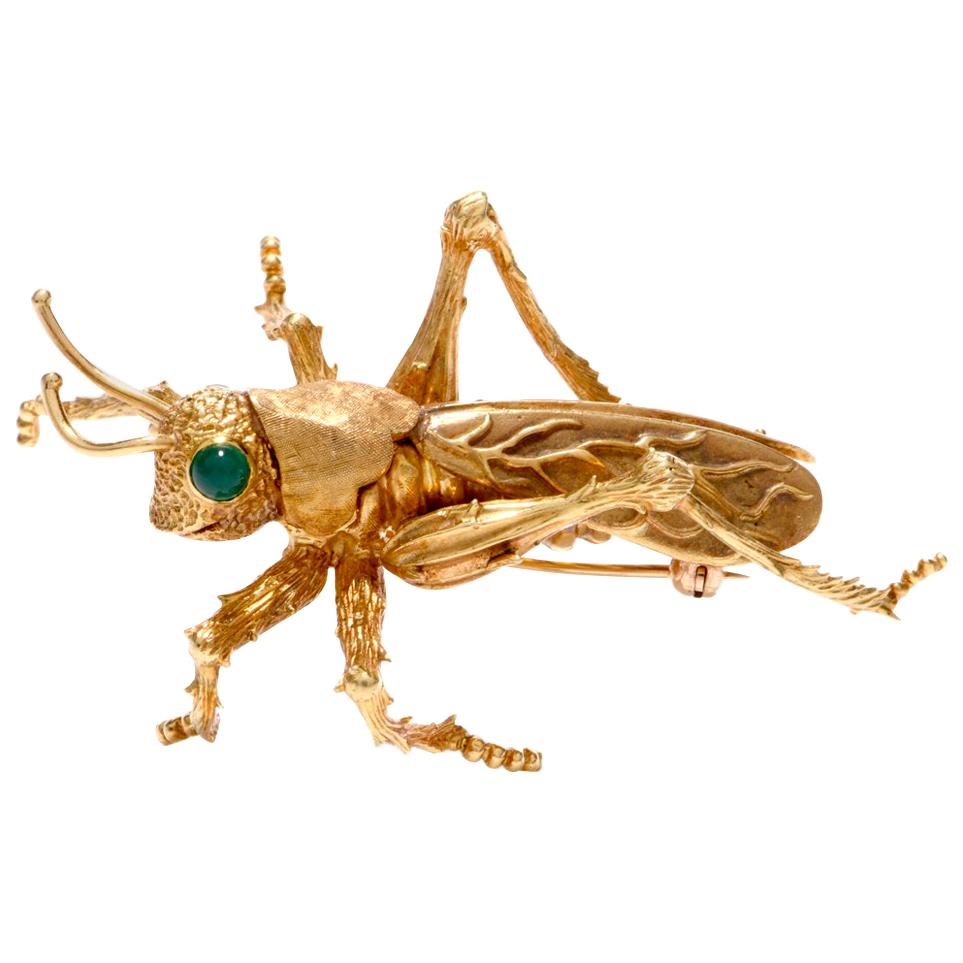 Kurt Wayne Vintage Grasshopper Yellow Gold Pin Brooch