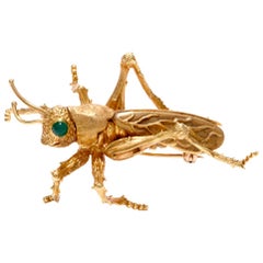 Kurt Wayne Vintage Grasshopper Yellow Gold Pin Brooch