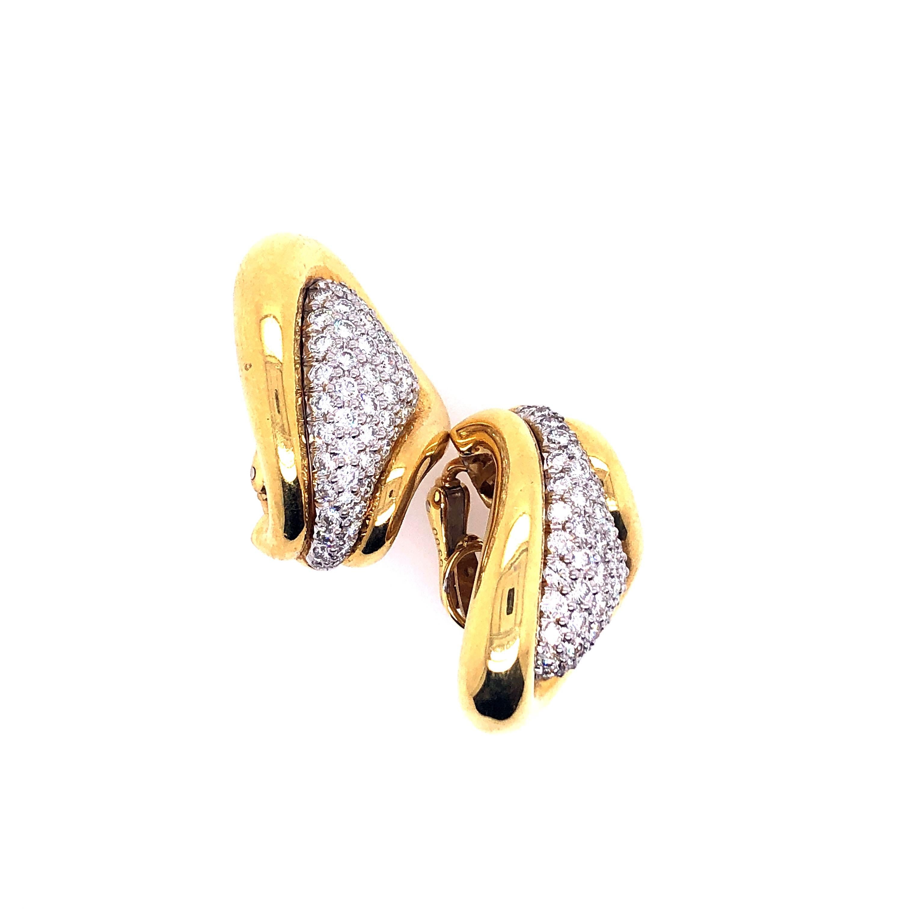 Modern Kurt Wayne Yellow Gold and Diamond Pave Earrings