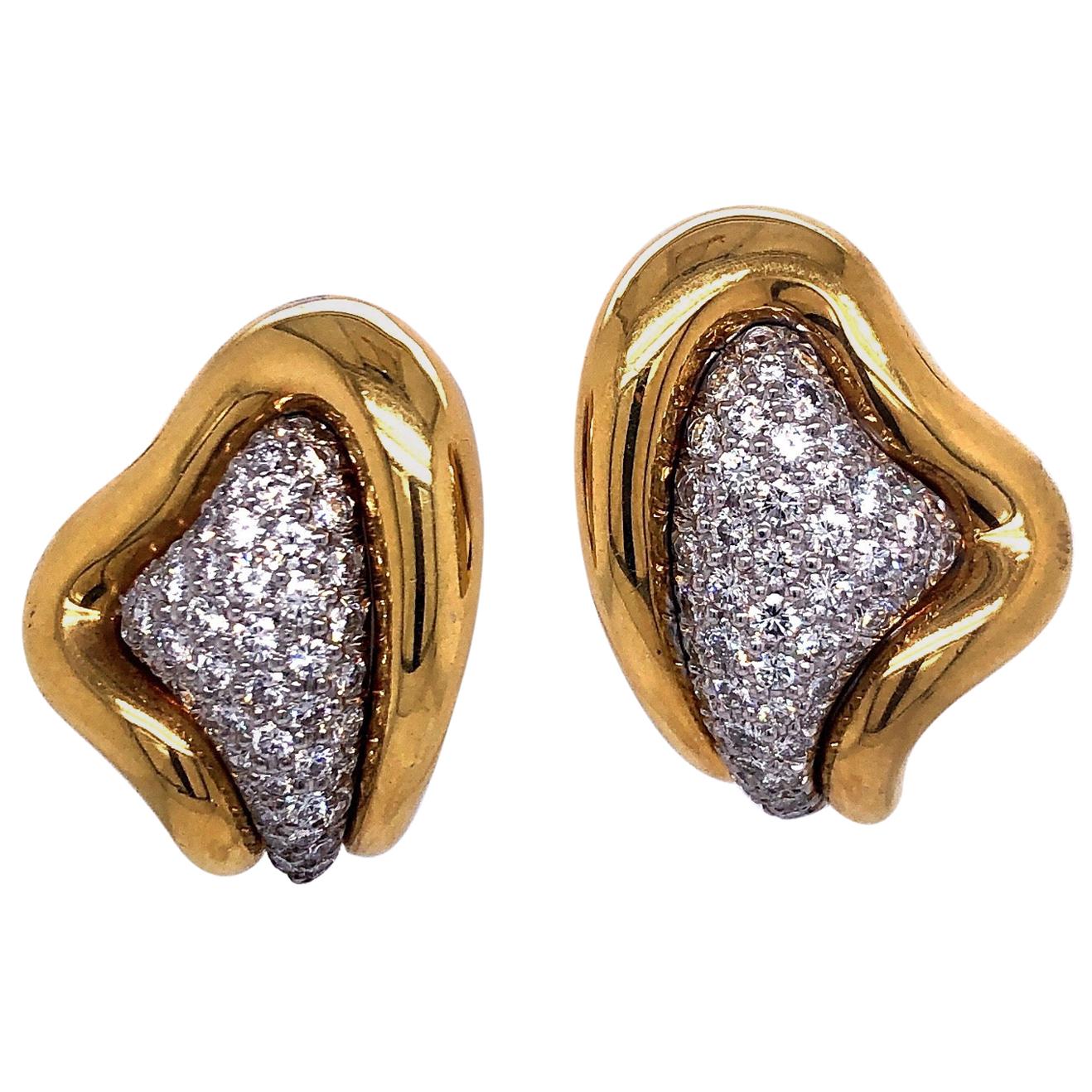 Kurt Wayne Yellow Gold and Diamond Pave Earrings