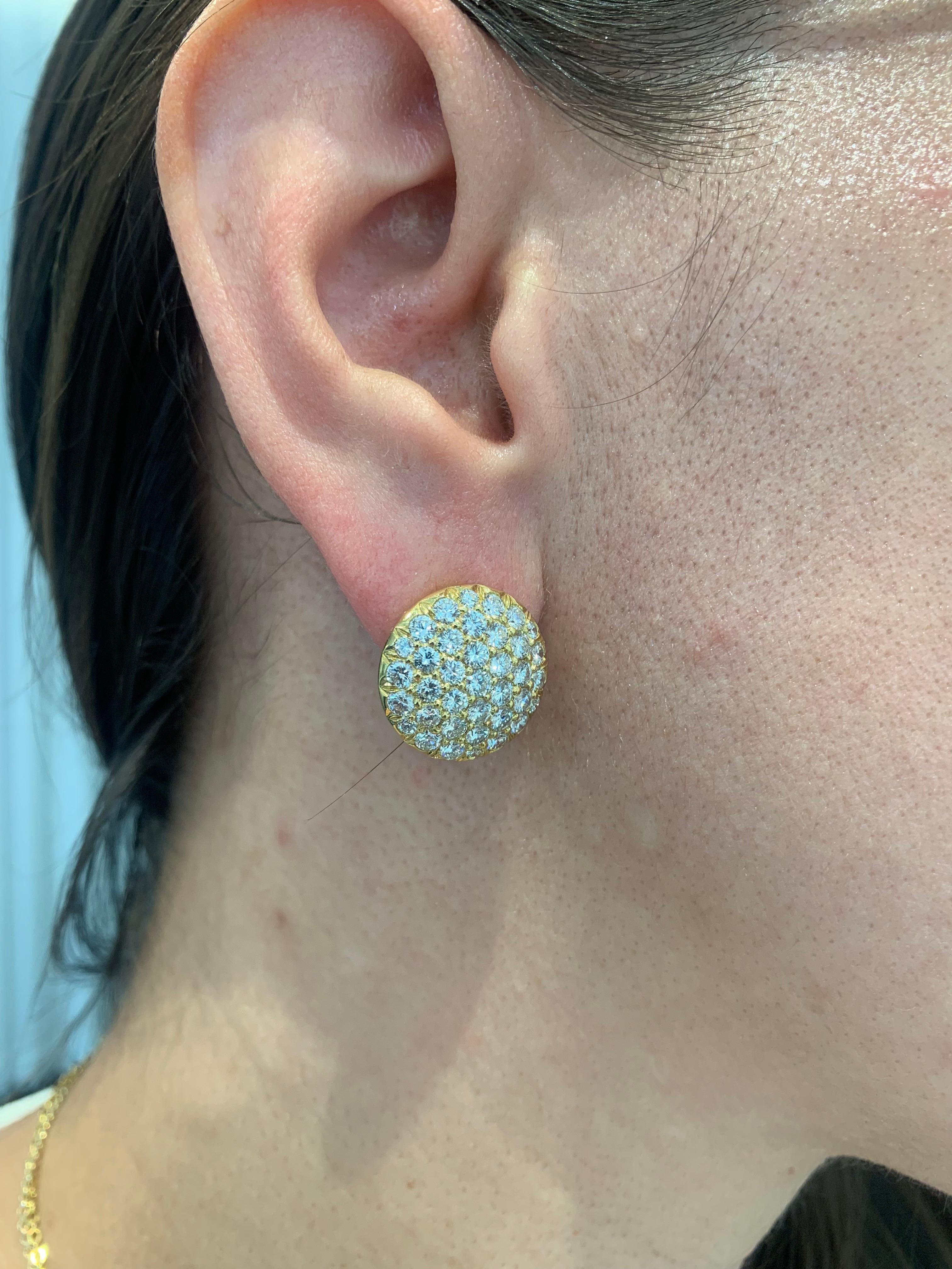 De las mujeres Pendientes vintage de botón de diamantes de oro de 18 quilates Kurt Wayne en venta