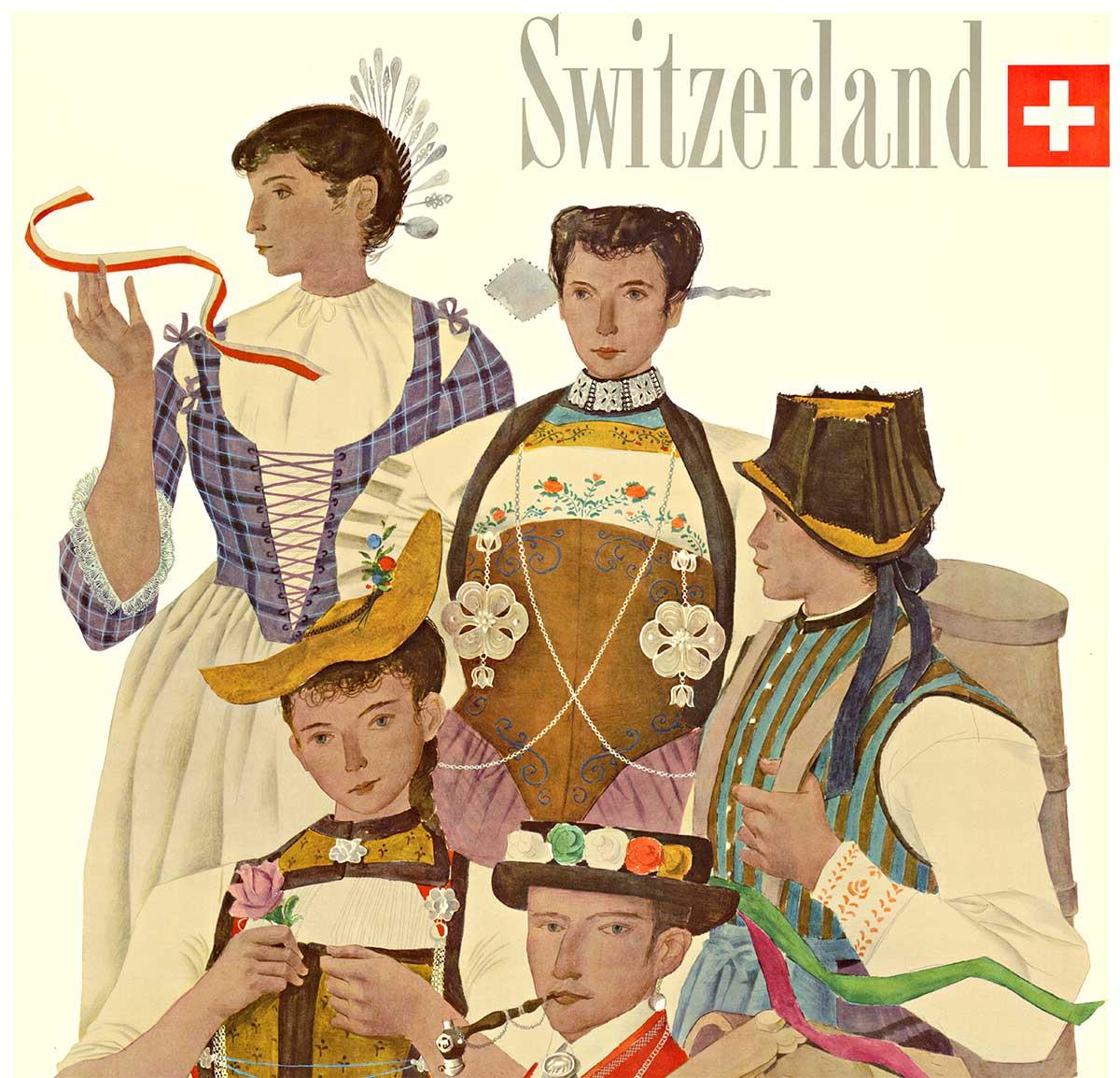 Originales modernes Vintage-Reiseplakat aus der Schweiz, Mitte des Jahrhunderts – Print von Kurt Wirth