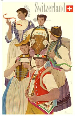 Póster de viaje vintage original de la Suiza moderna de mediados de siglo