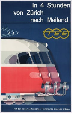 Trans Europ Express - Poster originale che promuove il servizio da Zurigo a Milano