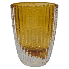 Kurt Wokan Amber Textured Glass Vase, Mid-Century, 1960s