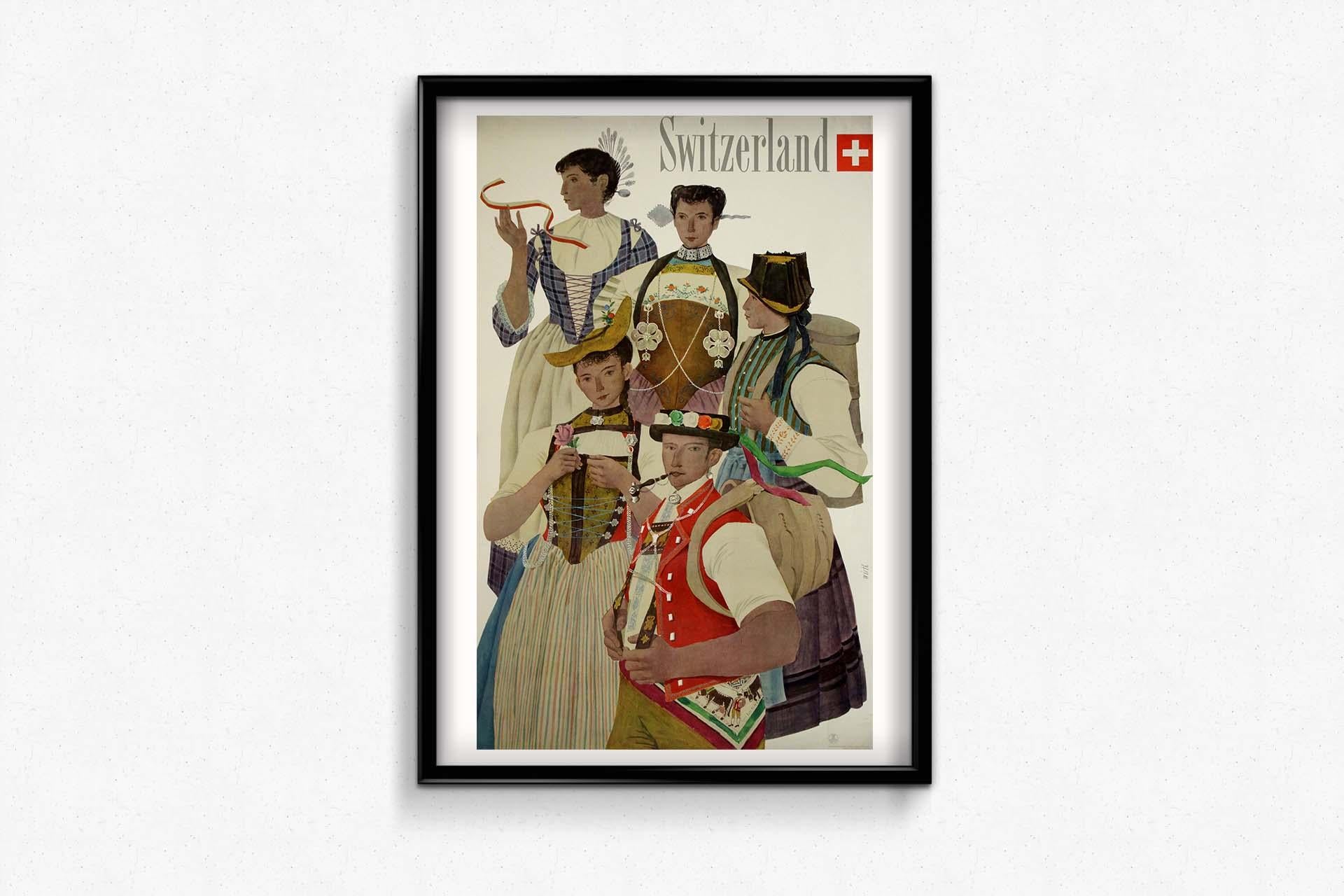 Affiche de voyage originale de 1952 de Kurth Wirth pour la Suisse en vente 1