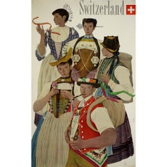 Affiche de voyage originale de 1952 de Kurth Wirth pour la Suisse