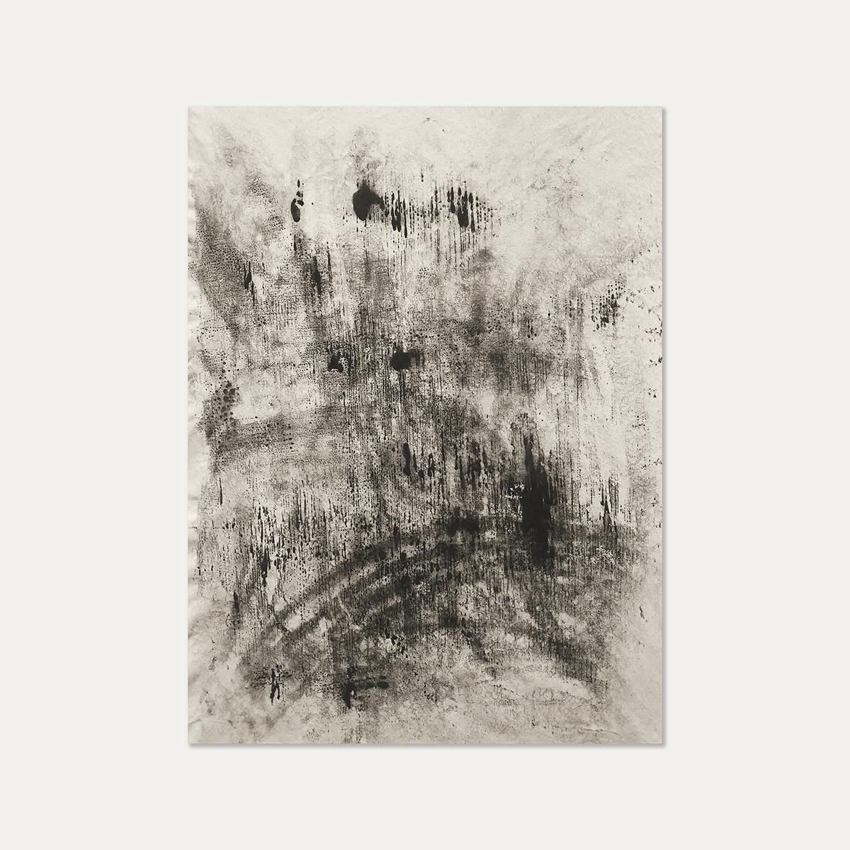 Kurtis Brand Abstract Painting - Ash Ceniza #19, (black and white, ashes, abstract expressionist, charcoal)