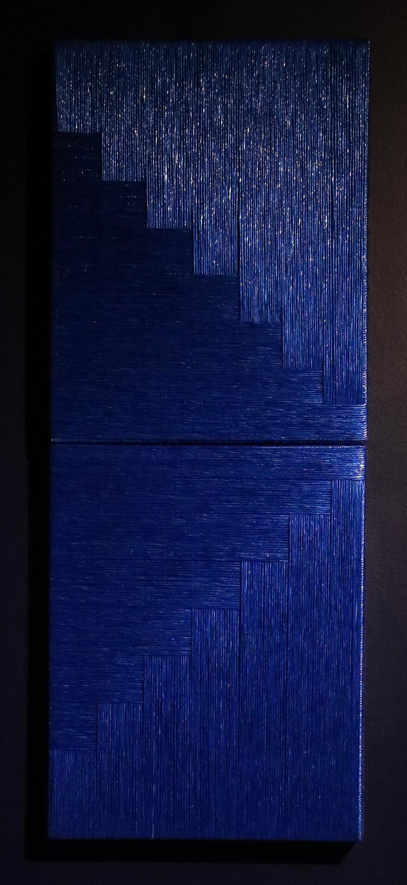 Blaues Pita Plastica Diptychon (nylonkunst, minimalistische Kunst, lateinamerikanische Textilkunst)