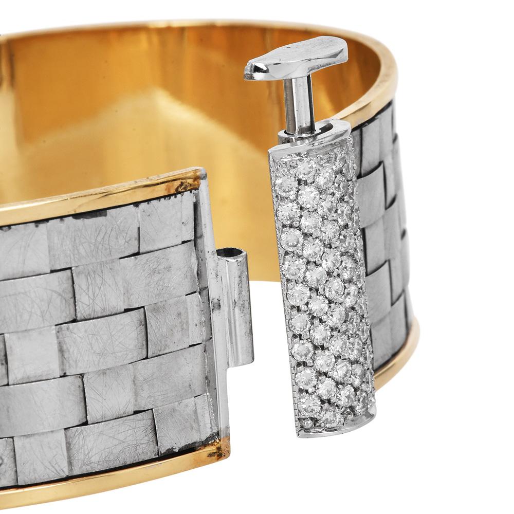 Kurtulan 18K Two-Tone Diamond Woven Bangle Bracelet For Sale 1