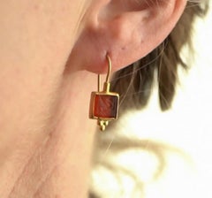 Kurtulan 24K Gold Fused Red Agate Pegasus & Romabol Coin Drop Earrings, Istanbul