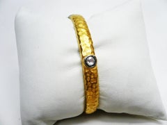 Kurtulan 24 Karat Gold Sterling Hammered Bangle Bracelet with Diamond Accent