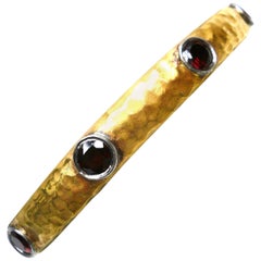 Kurtulan Hammered 24K Gold & Sterling Silver and Garnet Hinge Bangle Bracelet