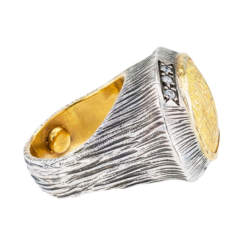 Round Cut Kurtulan Sterling Silver 24 Karat Gold Diamond Ring