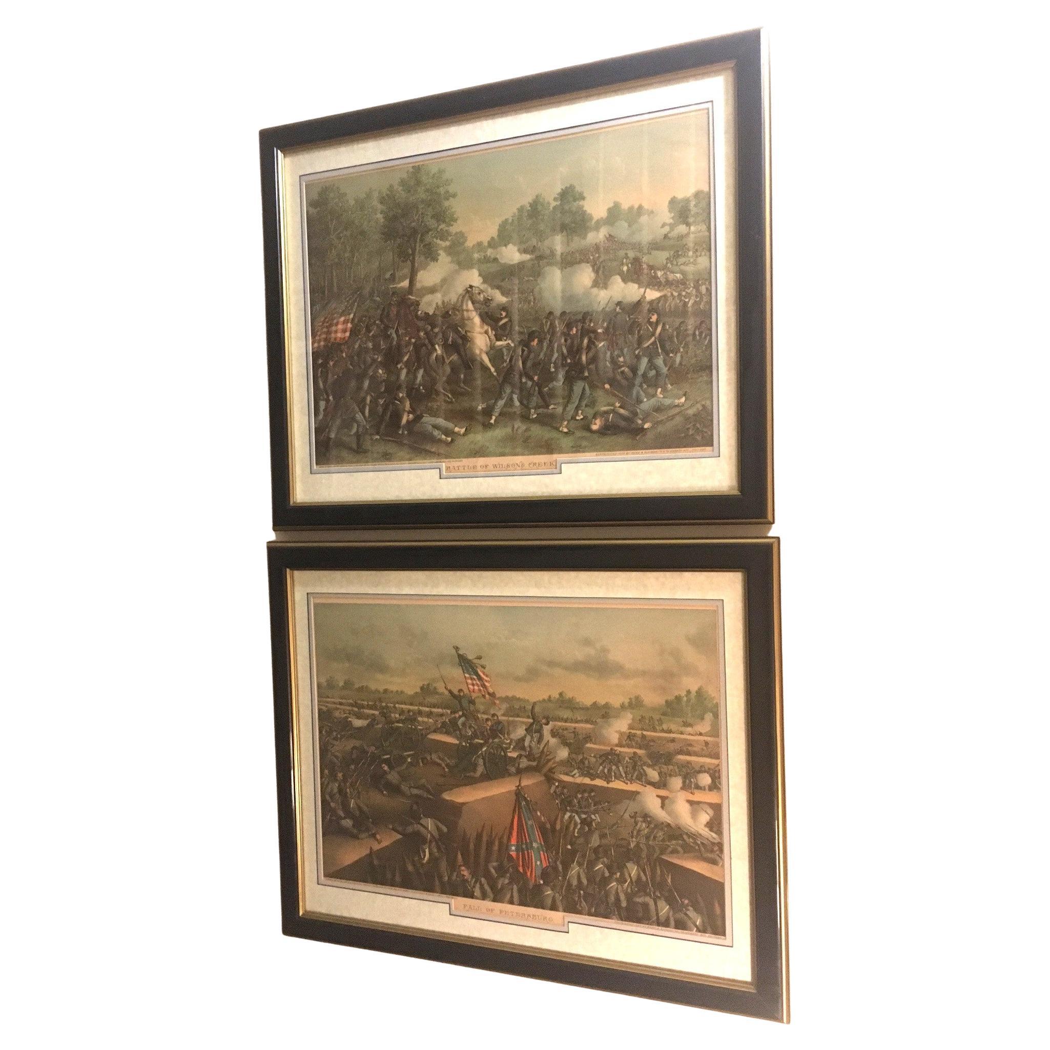 Kurz 
Allison encadrée Paire de lithographies en couleurs de la guerre civile Gravures de scènes de bataille en vente