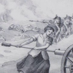 19th century lithograph landscape battle scene military figurative print