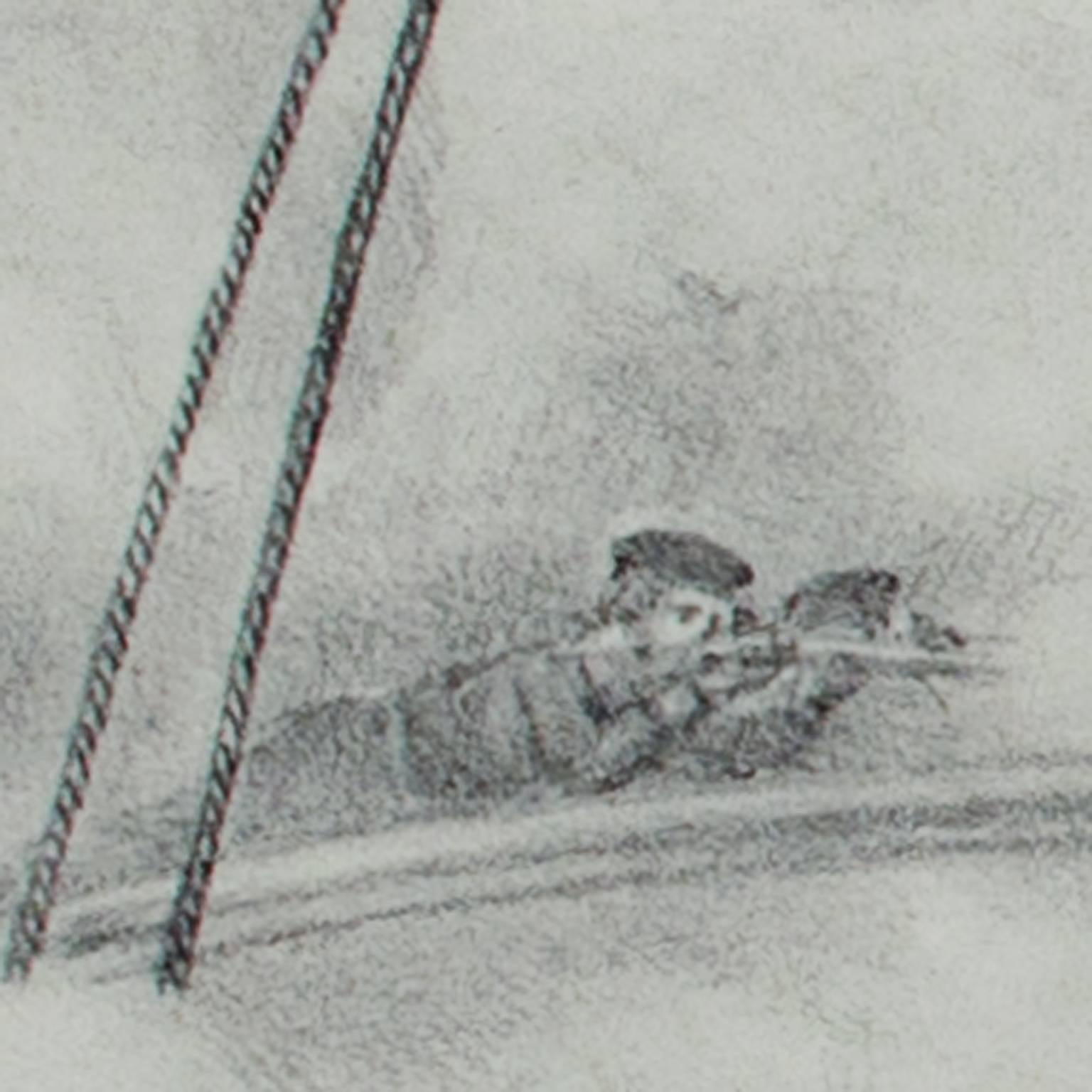 Litografía de finales del siglo XIX figuras militares escena histórica marítima - Print de Kurz and Allison