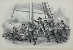 Late 19th century lithograph figures military historical maritime scene